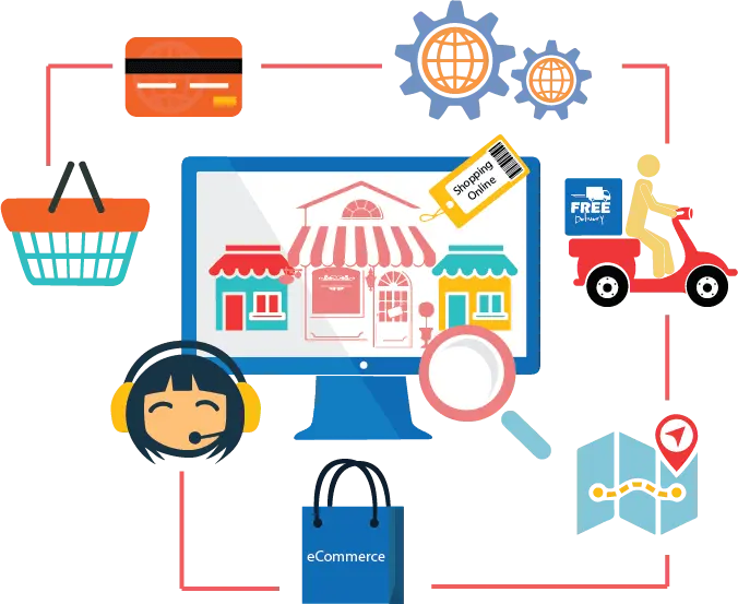 Woman shopping online illustration